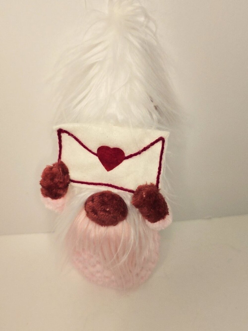 New Valentine Gnome Pink Heart Letter Weighted 12.6"H Essentials Terry Cloth Fur